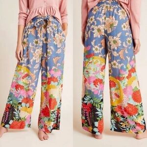 by Anthropologie Leilani Paperbag Wide-Leg Pants in‎ Blue Floral Size Small